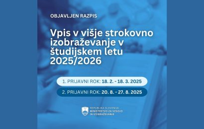 Razpis za vpis v višje strokovno izobraževanje v študijskem letu 20252026